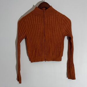 Wild Fable Crop Burnt Orange Ribbed Cardigan